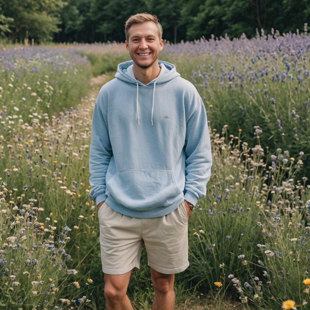 Man in Wildflower Field