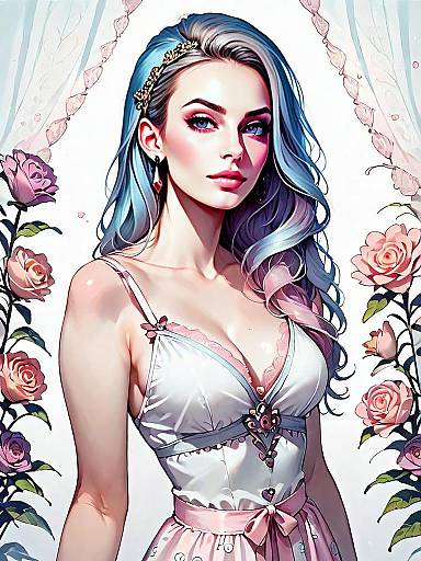 Elegant Woman in Satin Ivory Camisole with Soft Boudoir Floral Background