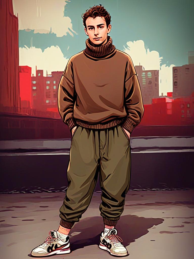 Young Man on Urban Rooftop in Oversized Sweater