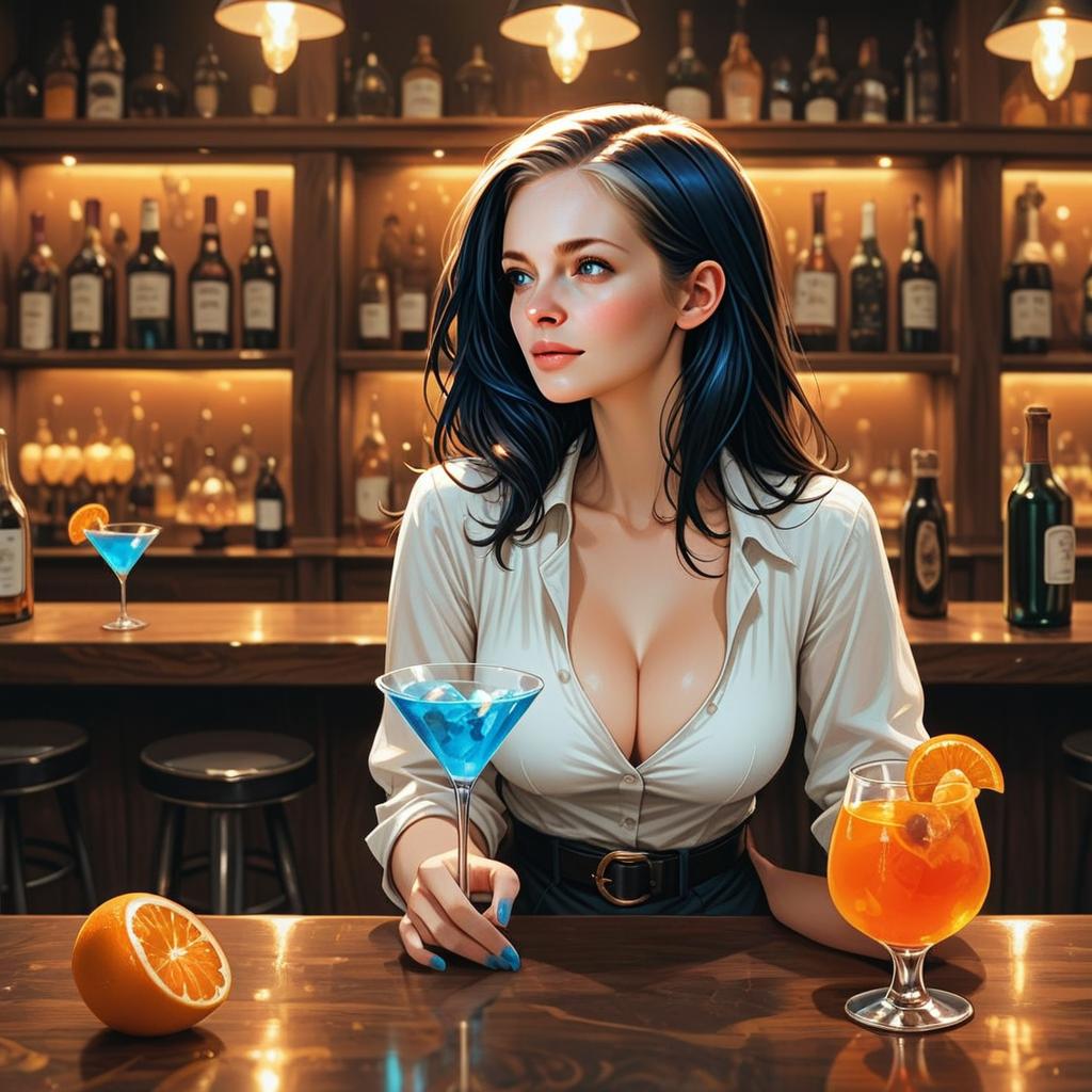 Stylish Woman Enjoying Cocktails at Elegant Bar