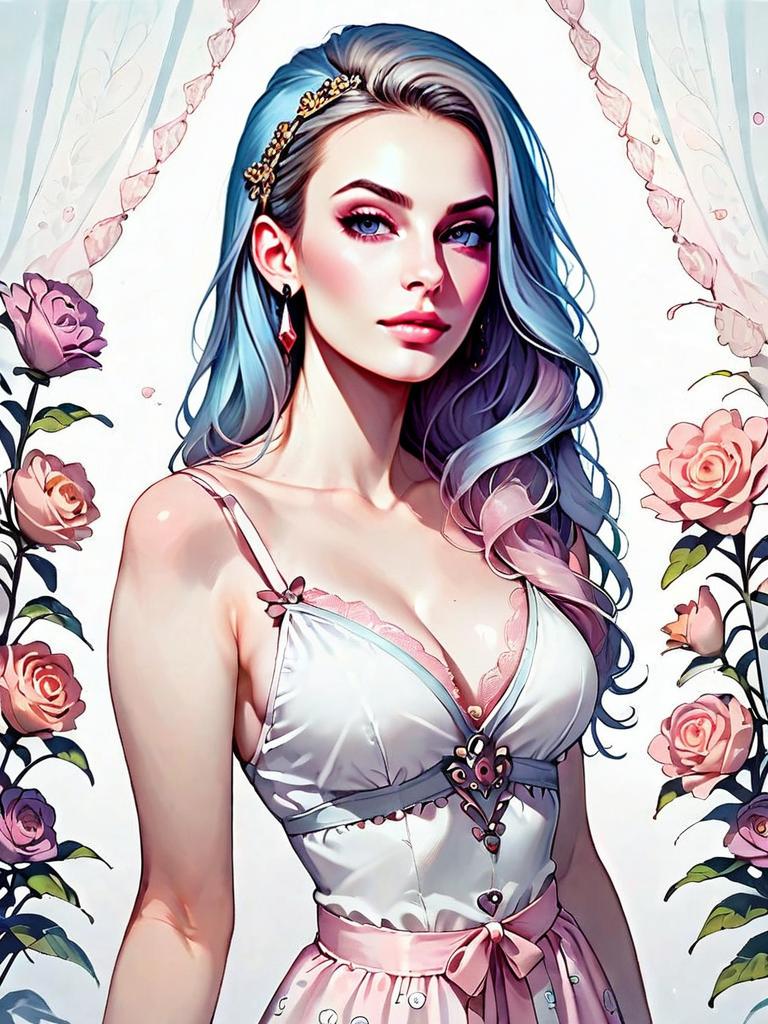 Elegant Woman in Satin Ivory Camisole with Soft Boudoir Floral Background