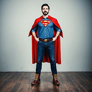 Confident Man in Superhero Cape