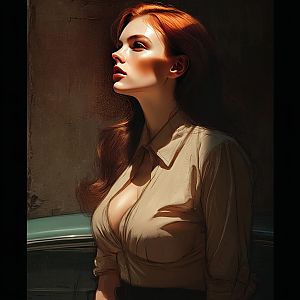 Portrait of Red-Haired Woman in Warm Dramatic Lighting