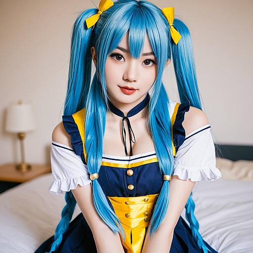 Amamiya Kokoro Cosplay with Blue Twin-Tails and Yellow Accents