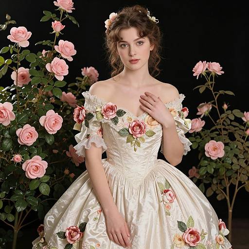 Elegant Vintage Floral Ball Gown with Pink Roses
