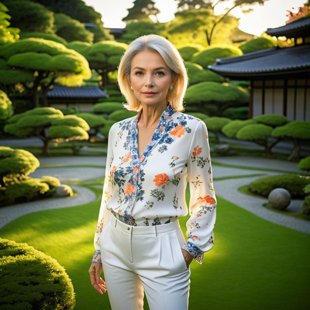 Elegant Woman in Japanese Garden