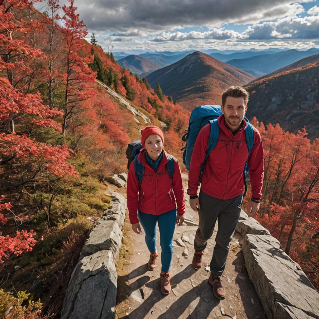 Couple Hiking in Vibrant Autumn Mountains