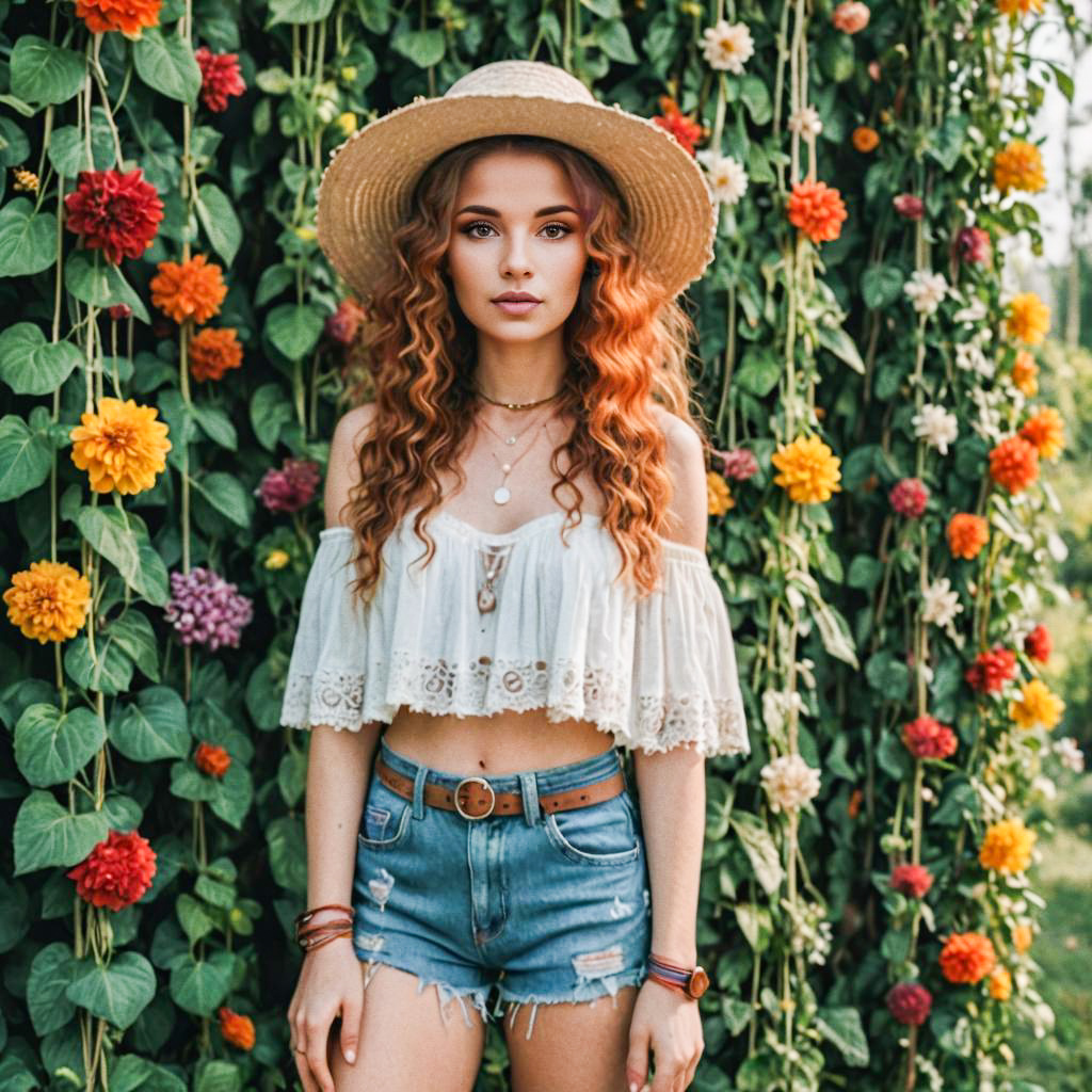 Young Woman in Floral Backdrop