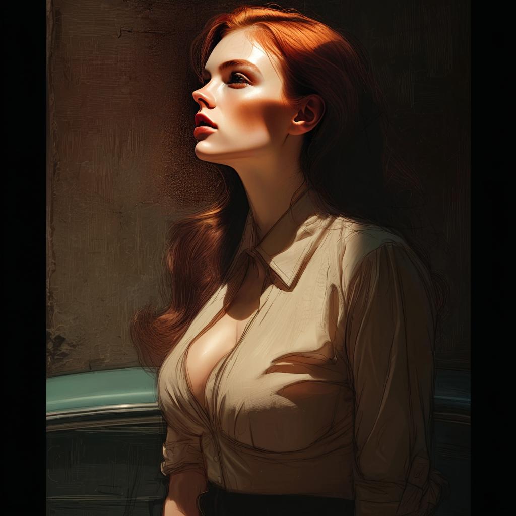Portrait of Red-Haired Woman in Warm Dramatic Lighting