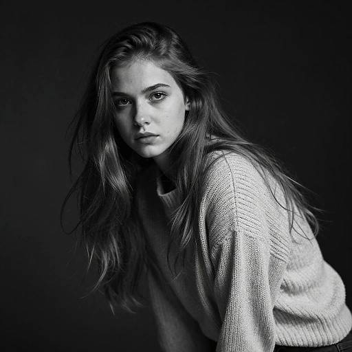 Black and White Portrait of a Young Woman in Knit Sweater