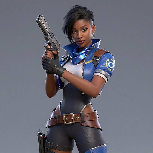 Young Woman in Futuristic Tactical Outfit Holding Handgun