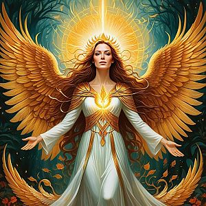 Majestic Angelic Woman with Golden Wings