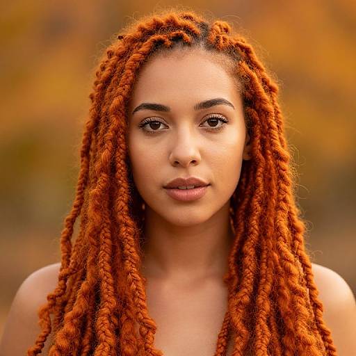 Close-up Portrait of Woman with Bright Orange Twisted Hair in Autumn