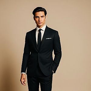 Confident Young Man in Black Suit