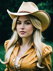 Realistic Applejack Cosplay Woman in Cowboy Hat Outdoor Portrait