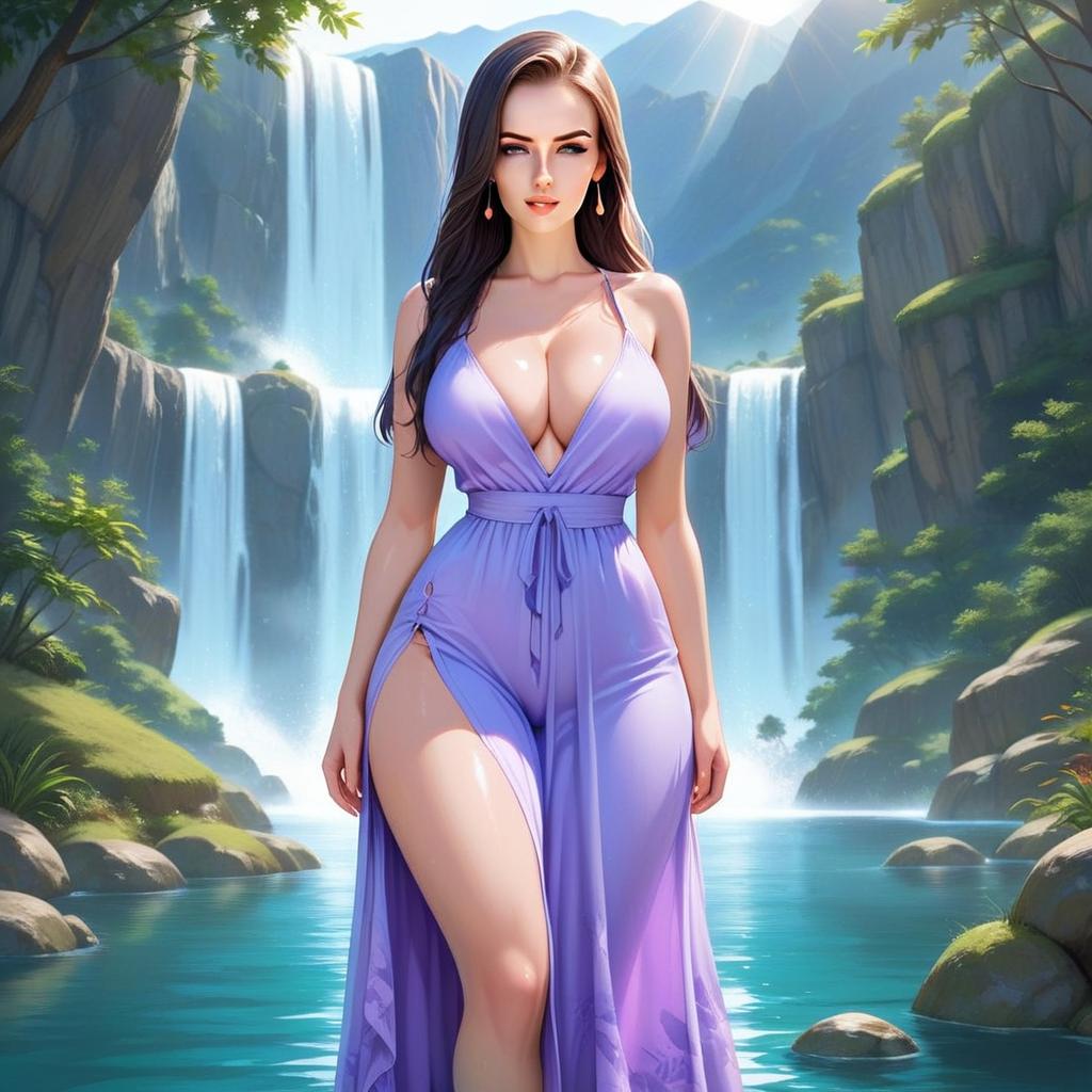 Confident Woman by Serene Waterfall