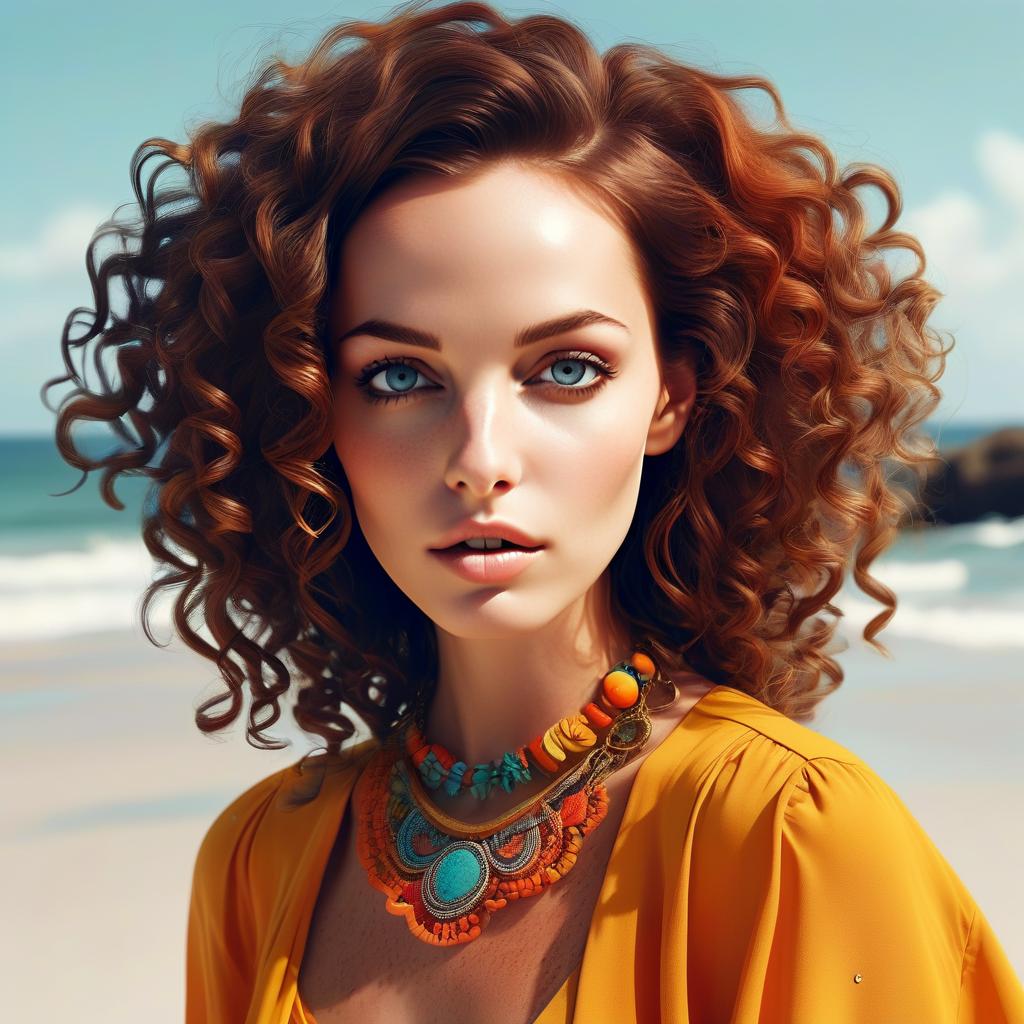 Portrait of a Woman with Curly Auburn Hair and Blue Eyes Portrait of a Woman with Curly Auburn Hair and Blue Eyes