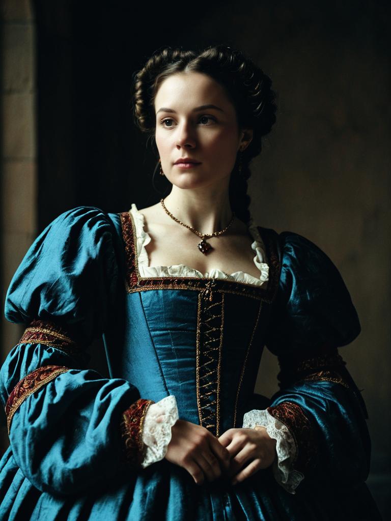 Woman in Renaissance Gown with Cinematic Realism and Dramatic Historical Style