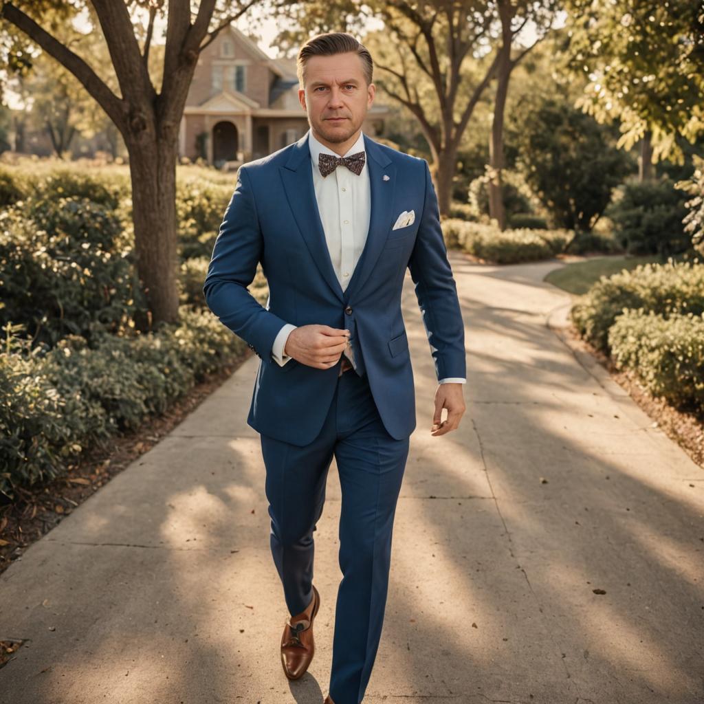 Confident Man in Blue Suit Walking