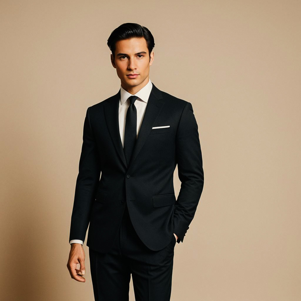 Confident Young Man in Black Suit