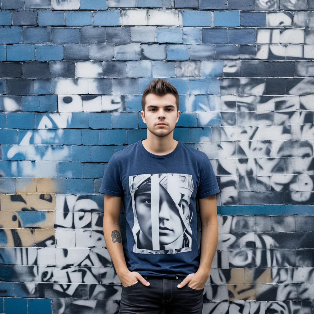 Confident Young Man in Graphic T-Shirt Against Graffiti Wall