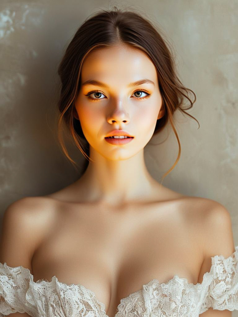 Serene Young Woman Portrait with Lace Attire