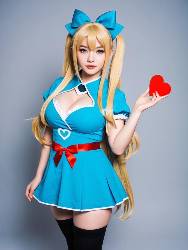 Haato Akai Blue Cosplay Outfit with Red Heart Prop