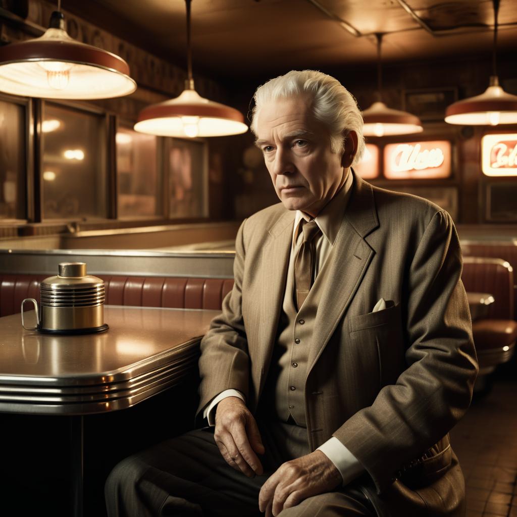 Elderly Man in Vintage Diner