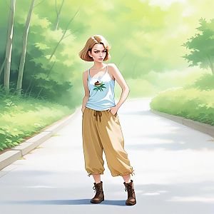 Confident Woman in Nature - Anime Style