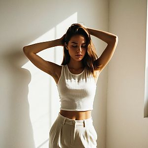 Young Woman in Minimalist Style with Geometric Shadow
