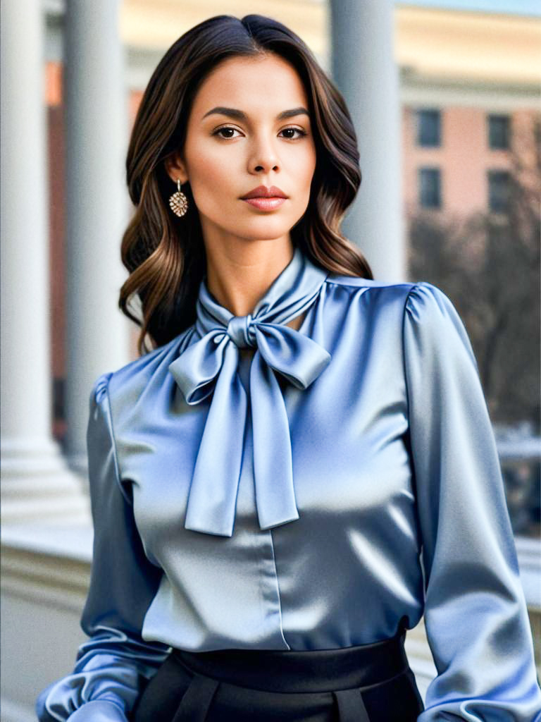 Elegant Woman in Blue Blouse Portrait