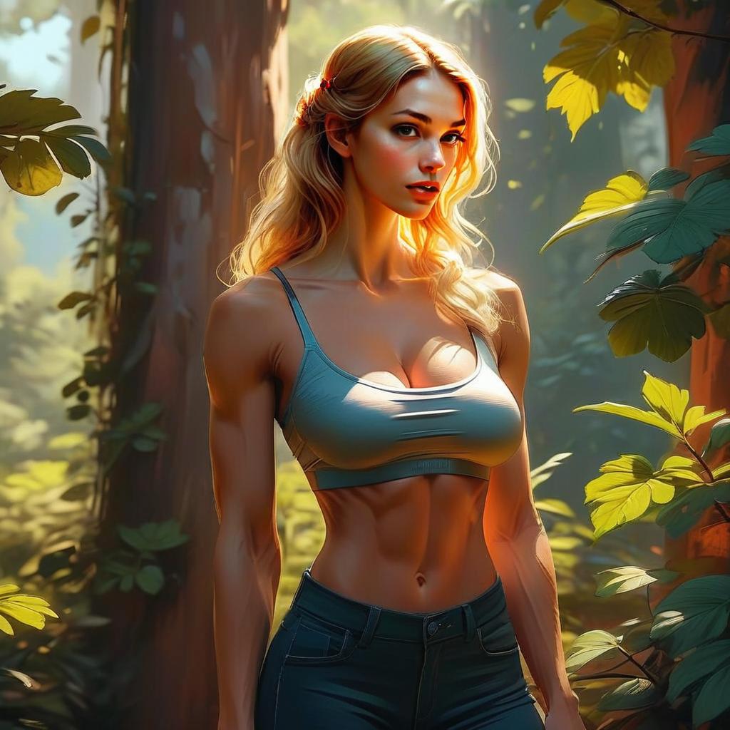 Fit Young Woman in Lush Forest Fit Young Woman in Lush Forest