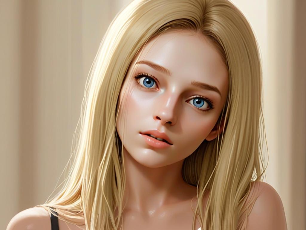 Hyper-Realistic Digital Portrait of Blonde Woman with Blue Eyes