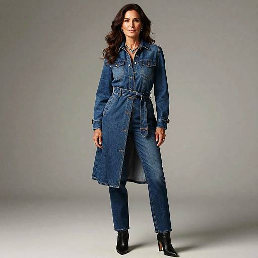 Woman in Stylish Denim Shirt Dress and Jeans Outfit
