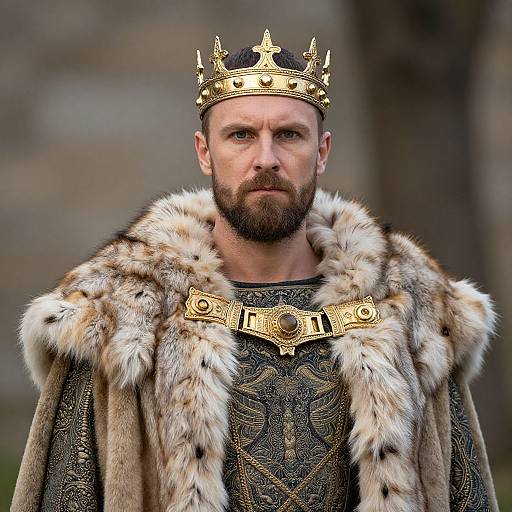 Medieval King Portrait with Golden Crown and Fur Cloak
