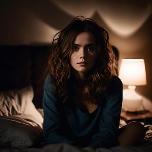 Young Woman Contemplating in Dim Light