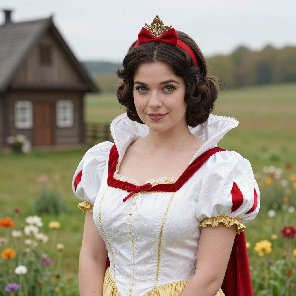 Young Woman in Snow White Costume Outdoors with Flowers