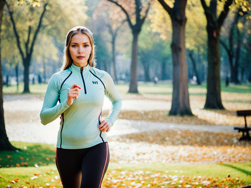 Woman Running in Autumn Park