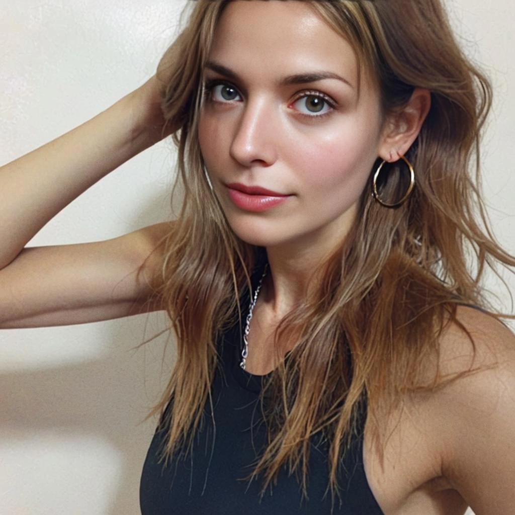 Young Woman with Wavy Hair in Black Top