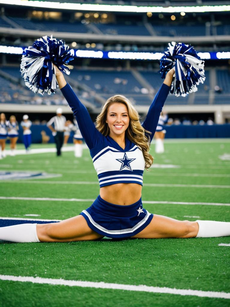 Cheerleader Performing Split on Football Field
