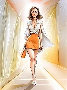 Stylish Woman in Elegant Fashion Corridor