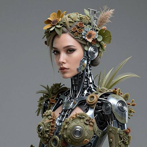 Futuristic Woman Robot with Floral Cybernetic Design vllm2604160308x7oa