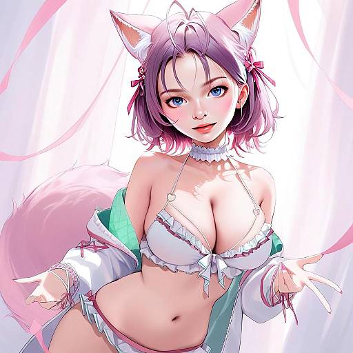 Hakui Koyori Summer Anime Girl Illustration with Fox Ears