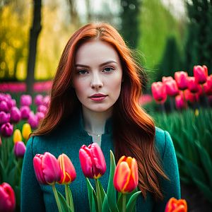 Young Woman in Tulip Field