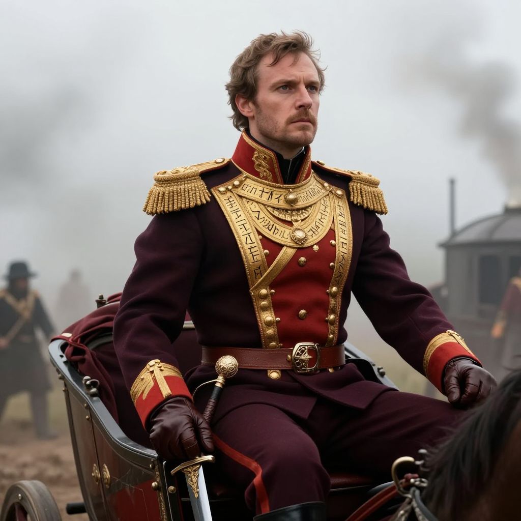 Historical Military Officer in Ornate Uniform on Horse-Drawn Carriage