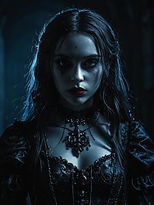 Gothic Woman Portrait in Dark Victorian Style Outfit