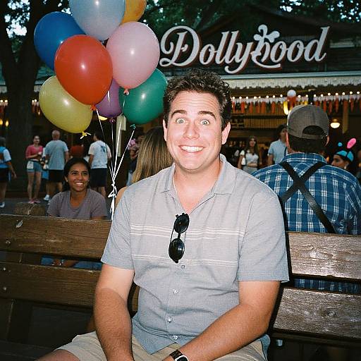 Happy Man Holding Balloons at Dollywood Amusement Park