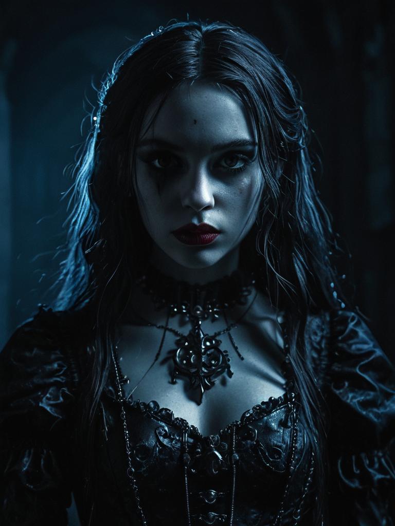 Gothic Woman Portrait in Dark Victorian Style Outfit