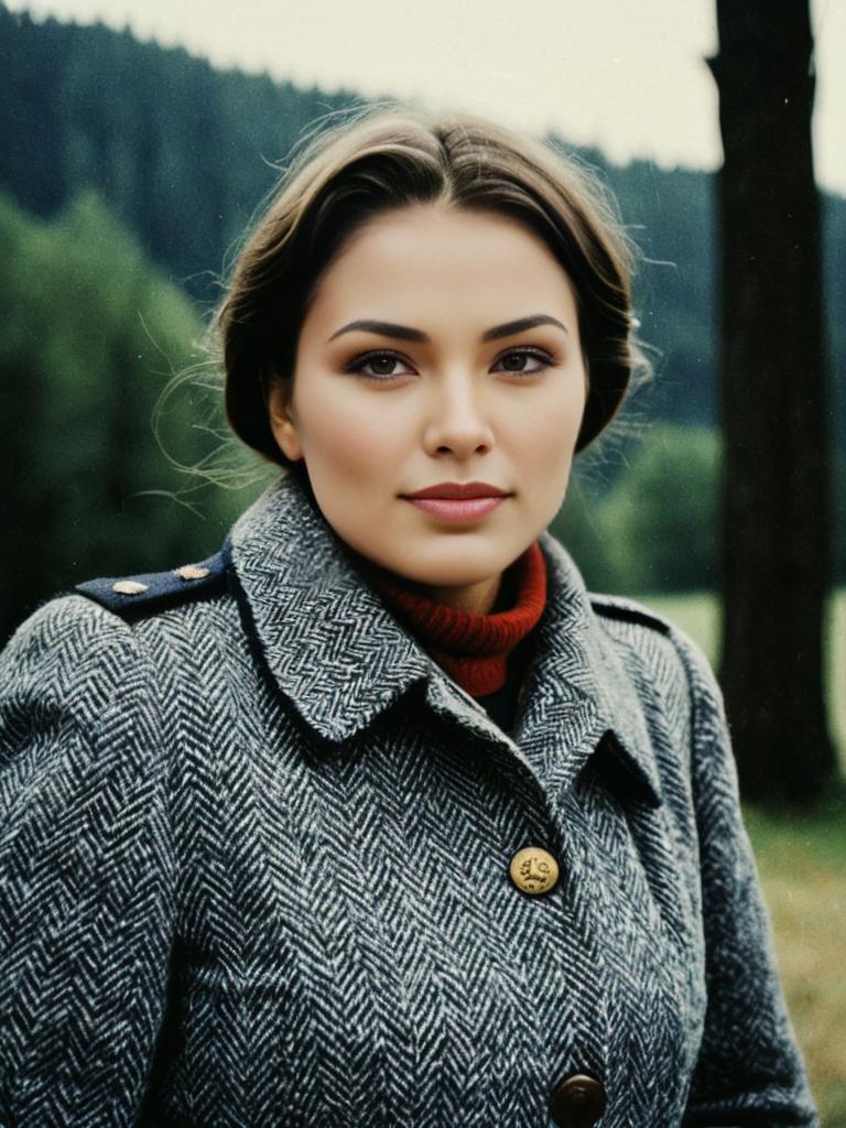 Young Woman in Grey Herringbone Coat Outdoor Portrait