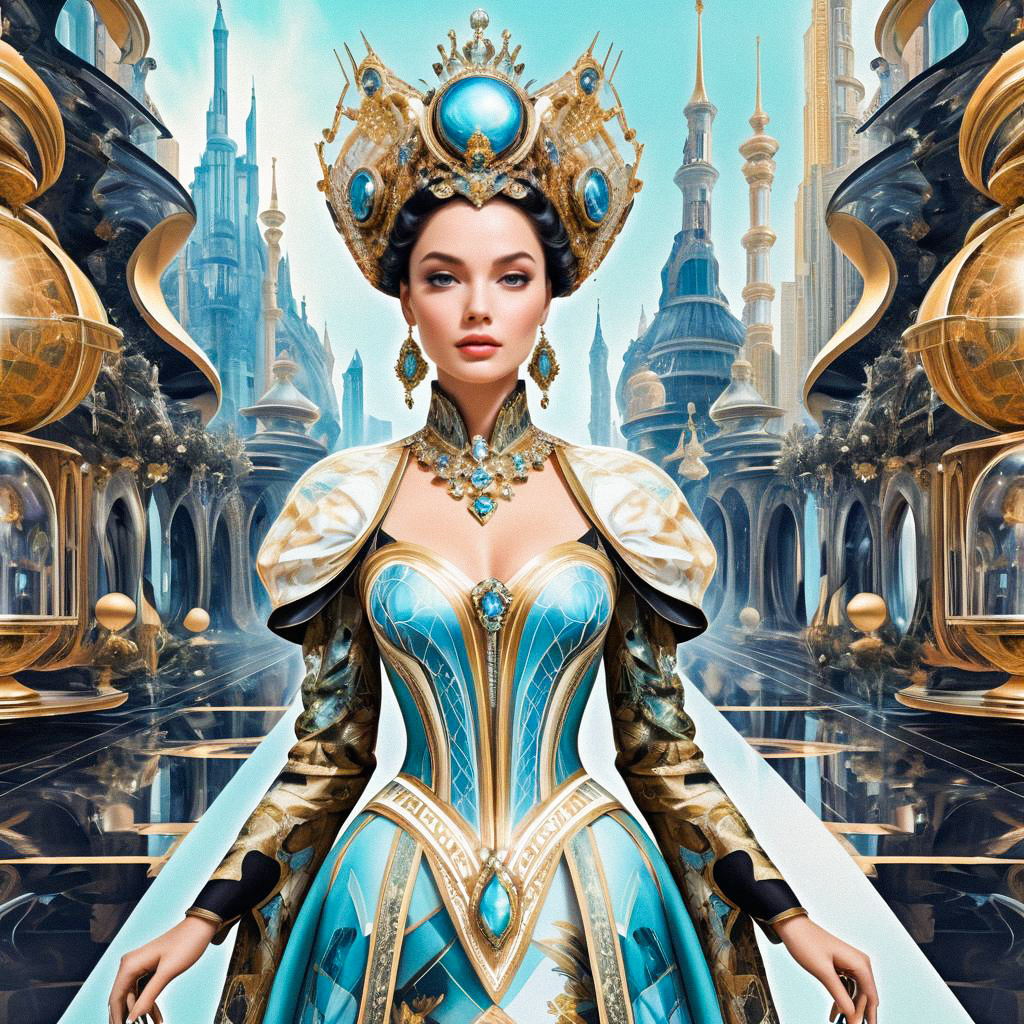 Regal Woman in Futuristic Fantasy Gown